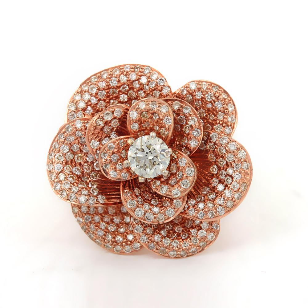 Natural 2.99 Carat Diamond Pave Beautiful Design Lotus Flower Ring Solid 14k Rose Real Gold Fine Jew