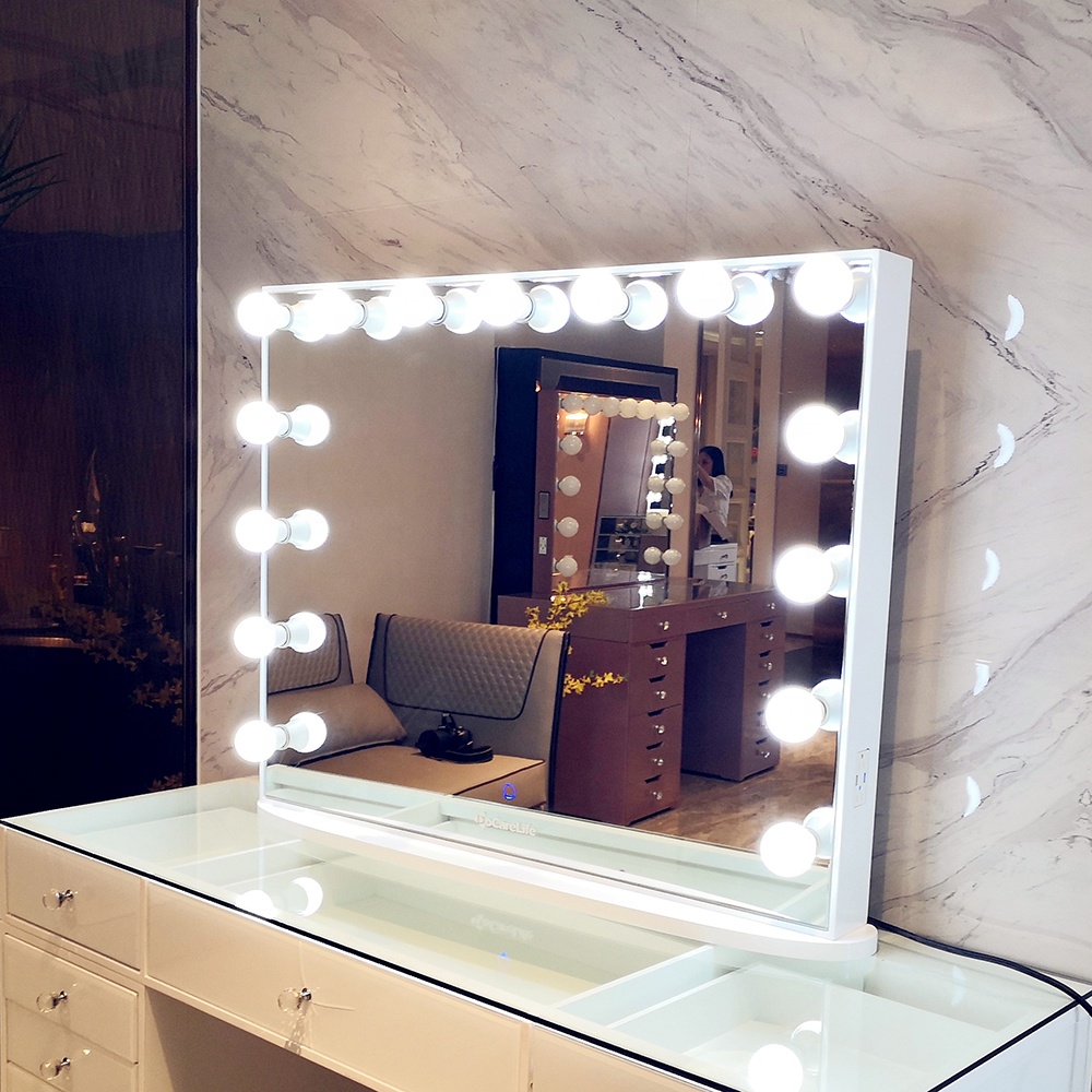 Stock in US!  Docarelife Popular Wooden Frameless Touch Dimmer Bulb Light Vanity Dressing Table Mirr