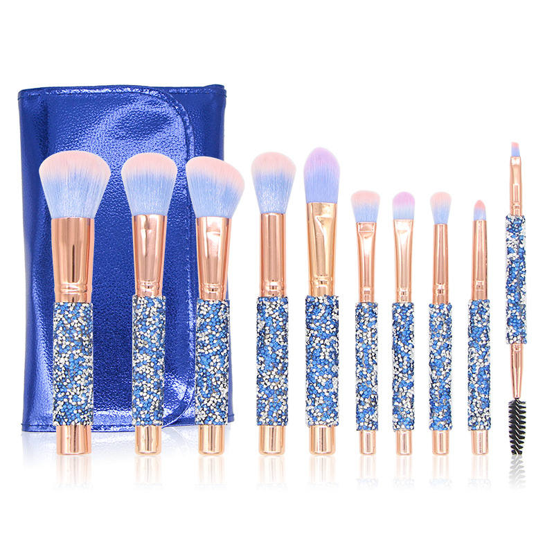 10 New Diamond-Encrusted Makeup Brushes With Blue Diamond Handle High-End Loose Powder Eyeshadow Bru