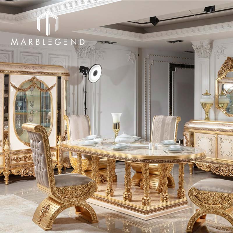 Classic Luxury wooden furniture living room dining table with 8 seater dining room furniture