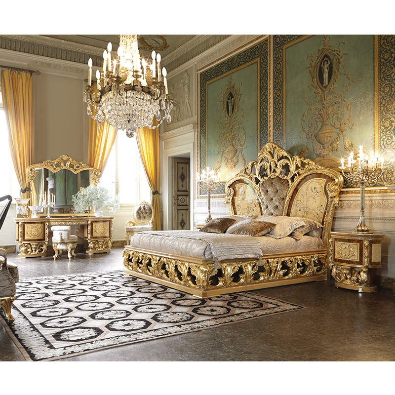 Royal baroque style solid wood expensive high gloss italian names bedroom furniture