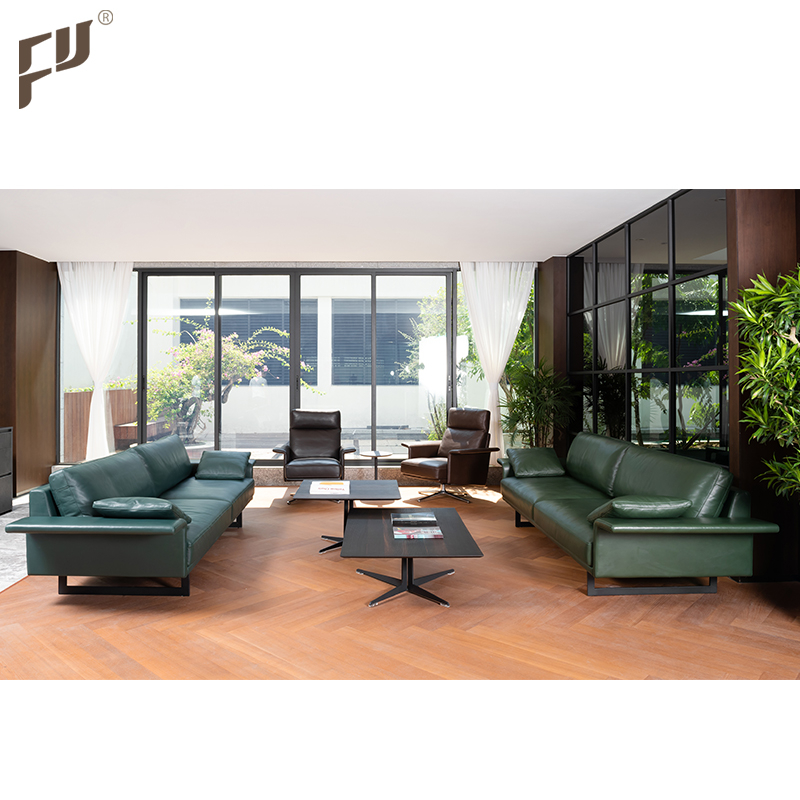 Foshan Supplier High Quality Modern Home Couches 3+4 Seater European Style Luxury Green Leather Sofa