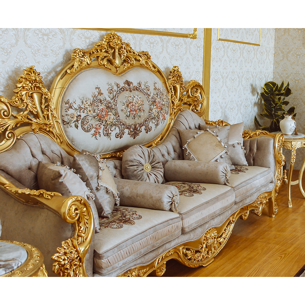 Wholesale European Luxury Living Room Sofas Wooden Carved Fabric Cover Home Furniture Classic Sofa S
