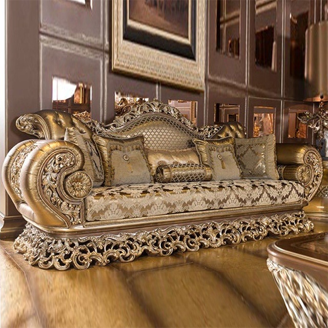 Home Lounge Large High Quality Royal Solid Wood Velvet 3 Seater Italian Style Baroque Gold Luxurious