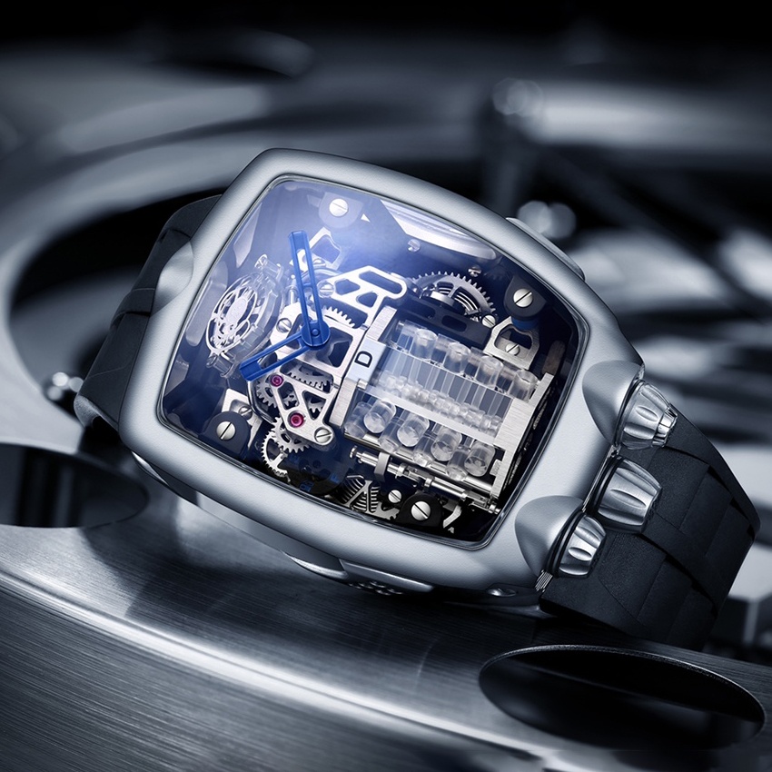 Stock Available Rectangle Fashion Sport Watch Stainless Steel Case Silicone Strap Mechanical Watches